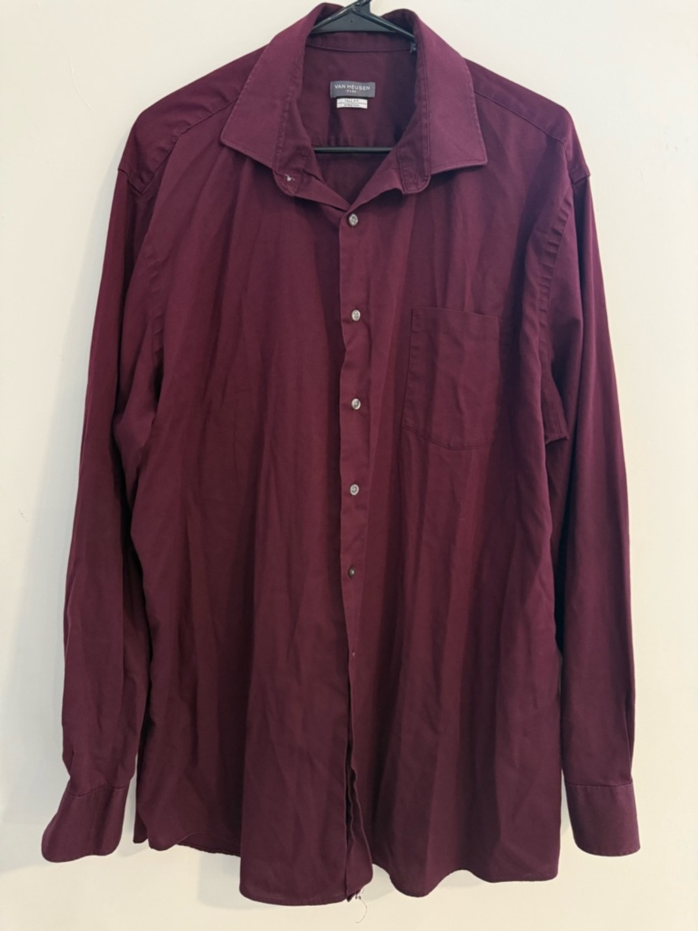 Van Heusen Flex Men’s Tall Fit Purple Burgundy Dress Shirt Stretch Button Down L